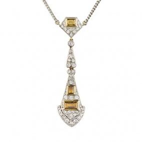 18k Two Colour Gold Diamond Set Art Deco Pendant